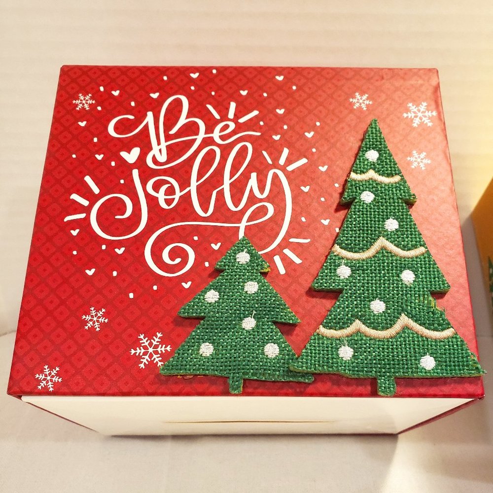 GIFT BOX DECOR BOX for HOLIDAYS - "BE JOLLY" - SNOW FLAKES AND CHRISTMAS TREES
